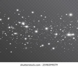 Bright glowing sparkles on a transparent background, resembling a starry or glittering effect