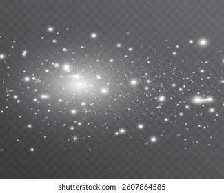 Bright glowing sparkles on a transparent background, resembling a starry or glittering effect.	