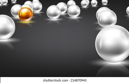 Bright glowing spheres in a random display. Leadership or Be different concept 3D illustration. Space for your text.