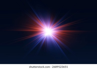 Efecto brillante de la luz de la estrella con los rayos rojos y azules de la luz.