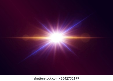 Bright glowing star with multi-colored rays of light and glare.