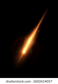 Bright glowing trail of comet, asteroid. Illustration of glowing trail of fire lines with sparks. Vector
