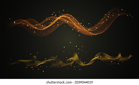 Brillante oleaje brillante con brillo dorado Conjunto de elementos dorados ondulados.