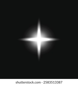 A bright, glowing white starburst on a black background. The starburst radiates light, creating a striking contrast. Starburst effect is vivid and eye-catching. Light effect vector.