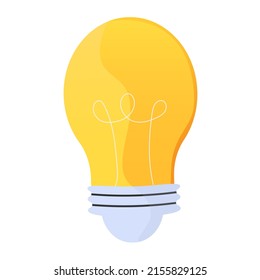 Bright glowing yellow bulb. Vector illustration for icons. Оn a white background