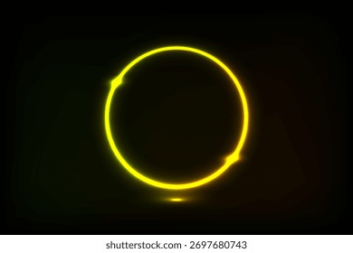 Um círculo de neon amarelo brilhante e brilhante com um brilho sutil, definido contra um fundo escuro para uma estética abstrata simples, arrojada e moderna.