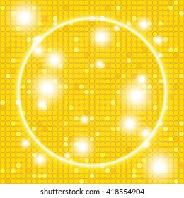 bright gold background of a circular mosaic with shiny rings and flashes of bright light. Vector illustration for design, decoration, presentations