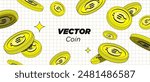 Bright gold Coins are falling or flying in white background. Flat style cartoon illustration. Use for gambling games, jackpot, bank, financial illustration or banners. Vector. Isolated elements