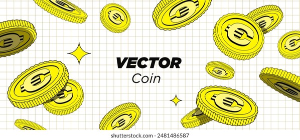 Bright gold Coins are falling or flying in white background. Flat style cartoon illustration. Use for gambling games, jackpot, bank, financial illustration or banners. Vector. Isolated elements