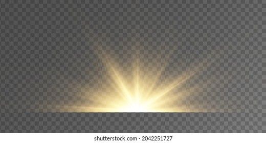 Bright gold flashes and glares. Set of flashes, Lights and Sparkles on a transparent background. Abstract golden lights isolated  Bright rays of light. Glowing lines. Vector illustration eps 10.