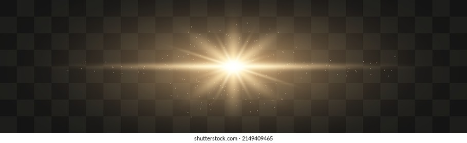 El oro brillante destella, luces y chispas sobre un fondo transparente. Resumen flash con línea brillante, amanecer, brillantes estrellas doradas. Ray brilla la frontera. Ilustración del vector