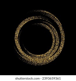 Bright gold frame, frame in the form of a circle of gold fine dust on a black background.