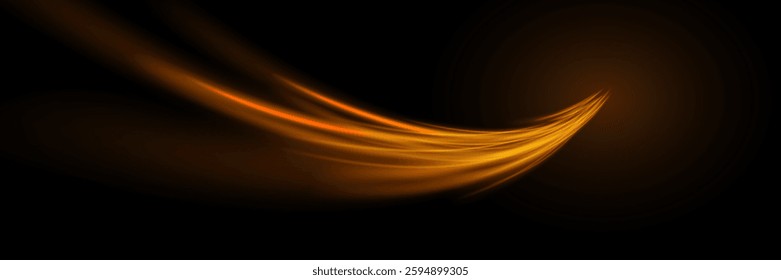 Bright gold orange wave speed line. Speed ​​acceleration movement on night road.Vector.EPS 10.