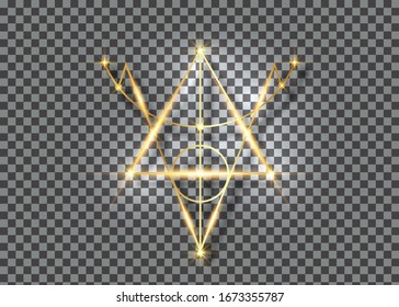 Brillante Sigil dorado de protección. Amuletos mágicos de luz. Se puede utilizar como tatuaje, logos e impresiones. Símbolo oculto Golden Wiccan, geometría sagrada brillante, vector aislado sobre fondo transparente