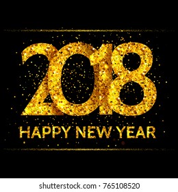 Bright golden 2018 happy new year vector banner. Vector illustration for your graphic design.