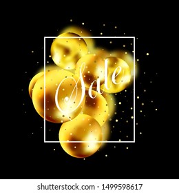 
Bright golden balls with shadow. Background advertising, sales, trade, Internet.