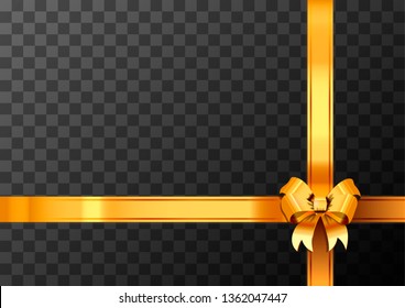 Bright golden bow-knot and ribbon on transparent background