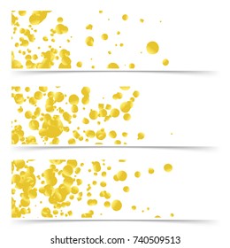Bright golden confetti particle abstract flyers collection. Vector illustration
