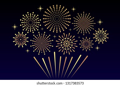 Bright golden fireworks in the night sky.