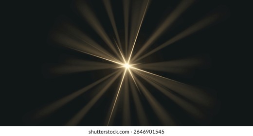 a bright golden flash with rays spreading out in all directions against a dark background, creating the effect of a star or a powerful light source.