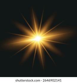a bright golden flash with rays spreading out in all directions against a dark background, creating the effect of a star or a powerful light source.

