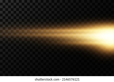 Bright golden flash of a star with lines, radiance, fiery sun with rays on a transparent background