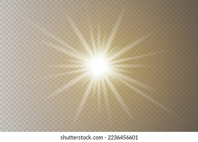 Bright golden glowing beam of light flashed, star, glare on a transparent background.	
