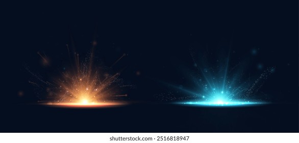 Bright golden horizontal light burst effect on transparent background with rays and highlights. Light yellow blur light effect.	
