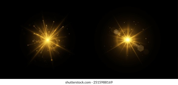 Brilhante pacote de efeito de luz dourada. Efeito de brilho futurista para design de interface de jogo. Aura do universo de energia, brilho brilhante, brilho de disco, explosão de espaço, palco iluminado.