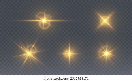 Bright golden light effect pack. Futuristic glow effect for game interface design. Energy universe aura, bright glow, disco glare, space explosion, illuminated stage.