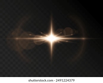 Bright golden light effect with rays and highlights. Vector
