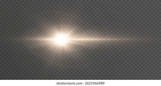Bright golden light flash with starburst and soft glow rays on transparent background. Suitable for explosion effects, lens flares, highlights, and energy visuals.

