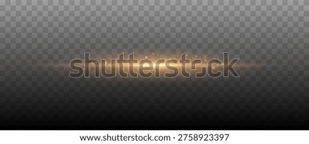 Bright golden light line with glitter particles and soft glow isolated on transparent background elegant cinematic overlay