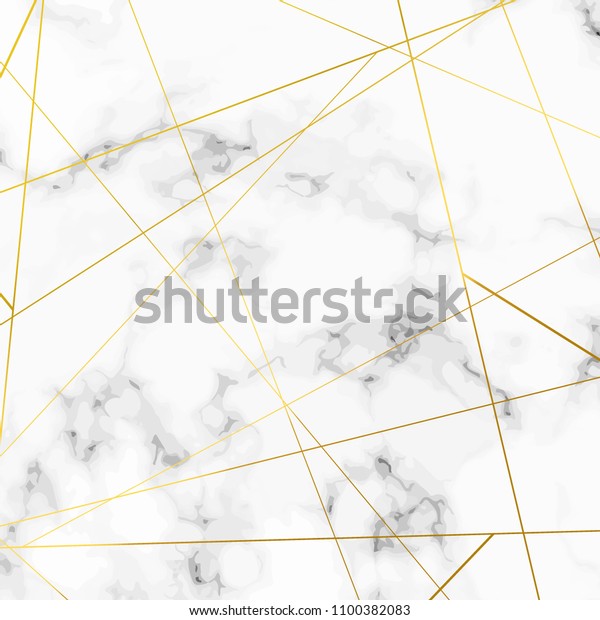 Bright golden metallic thin\
triangle pattern lines over marble stone layout. Vector\
illustration