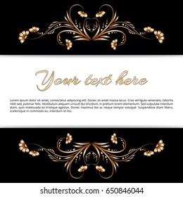 Bright golden pattern of flowers and leaves in the form of a border for the festive decoration of your congratulations.