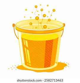 A bright, golden pollen filled bucket illustration, ideal for wellness products, natural remedies, and health branding.