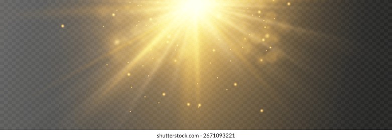 Brillantes rayos dorados de luz con un efecto de brillo y destellos.