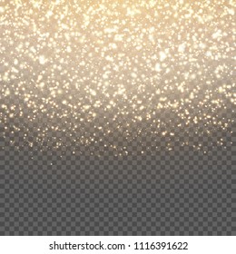 Bright golden sequins fall on a transparent background. Christmas vector illustration