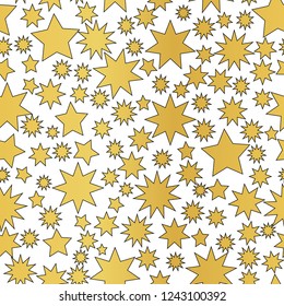 Bright golden stars  on white background. Perfect for textile, stationary and home decor projects. Seamless pattern background.