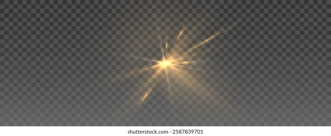 Bright golden sunburst effect, glowing horizontal light streak, warm golden shine, transparent flare overlay, radiant sparkle, shimmering star glow, abstract lens reflection, smooth golden illuminatio