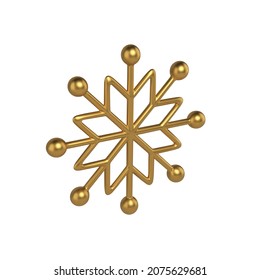 El brillante patrón de copo de nieve tridimensional dorado forma ilustración vectorial realista. Festividad de invierno brillante estrella festiva con esferas aisladas. Juguete decorativo brillante para burla de diseño elegante