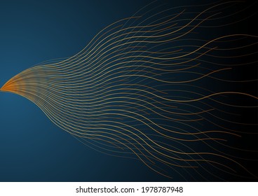 Bright golden wavy lines abstract futuristic background. Geometric vector design