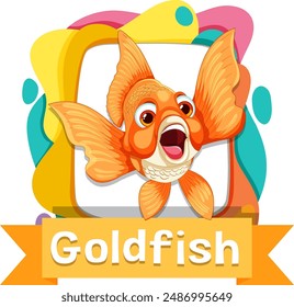 Bright goldfish with colorful background elements