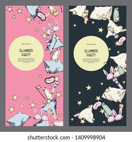 Bright good night pajama sleepover party invitations set, flyers kit, cards templates