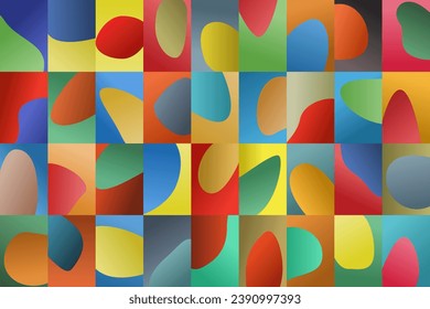 Bright Gradient Abstract Shapes Vector Grid. A dynamic vector grid background featuring vibrant gradients and abstract, rounded shapes. A visually striking addition to your design toolkit