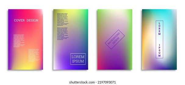 Bright gradient background for the cover. Set of 4 covers. Creative modern vector illustration. Holographic spectrum.