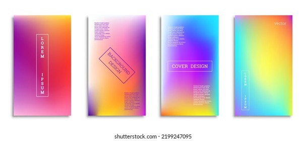 Bright gradient background for the cover. Set of 4 covers. Creative modern vector illustration. Holographic spectrum.
