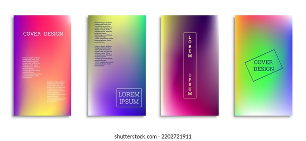 Bright gradient background for the cover. Set of 4 covers. Creative modern vector illustration. Holographic spectrum.
