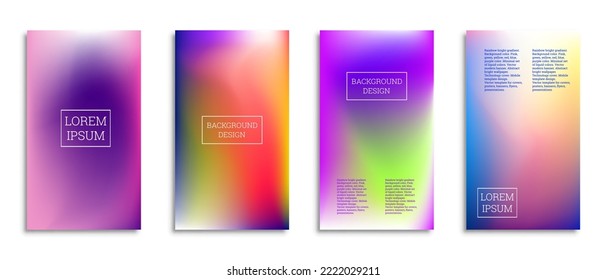 Bright gradient background for the cover. Set of 4 covers. Creative modern vector illustration. Holographic spectrum.