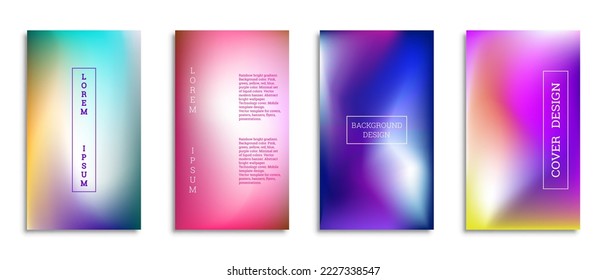 Bright gradient background for the cover. Set of 4 covers. Creative modern vector illustration. Holographic spectrum.